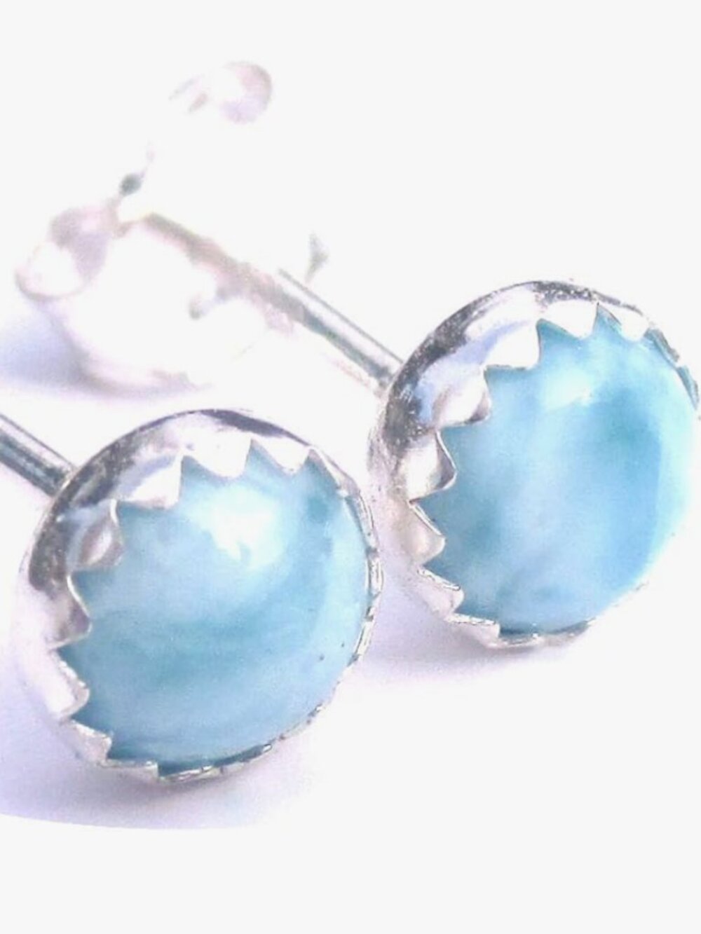 Larimar Stud Earrings 5mm 925 Sterling Silver